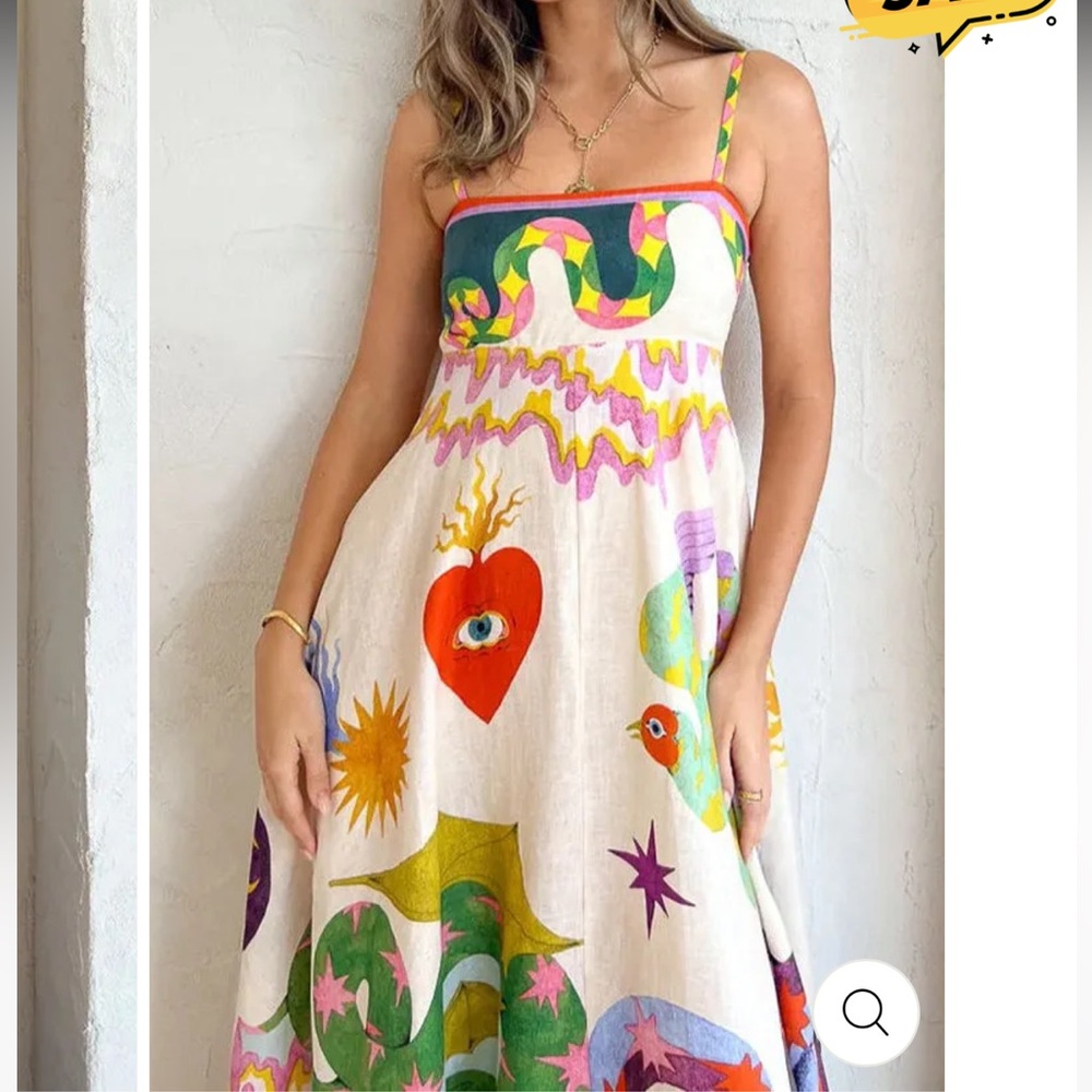 Farm Rio Inspired  Colorful Patterned Maxi Dress